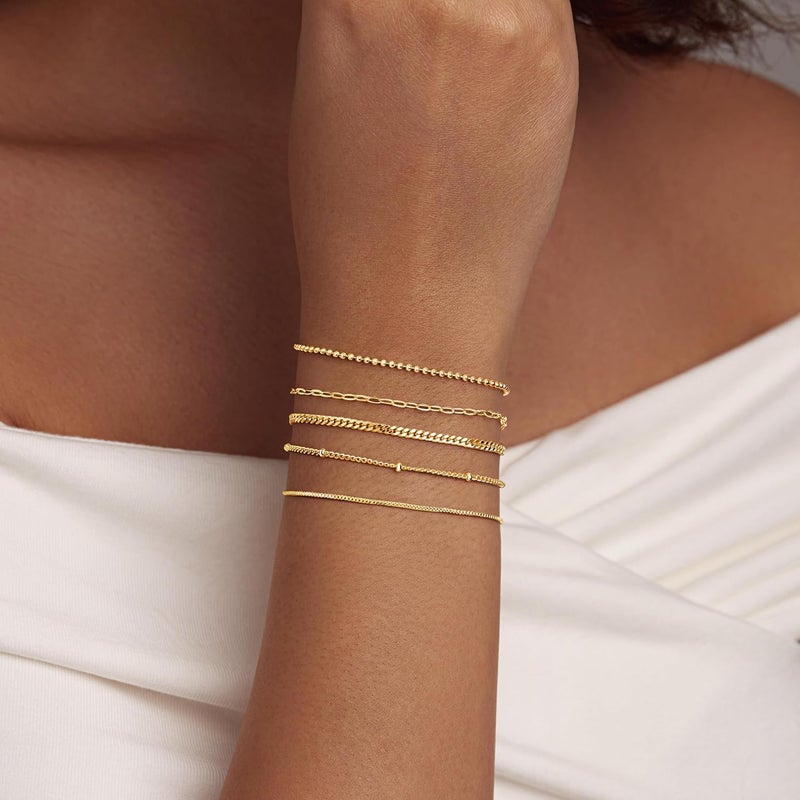 Poxtex Gold Bracelets Set for Women Stack, Dainty Thick Bracelets Stack for Women Trendy, Simple Thin Gold Plated Cuff Stackable Bracelets With Beaded Cuban Paperclip Snake Rope Bangle Hand Chain Jewelry Gifts for Women Non Tainish - Image 2